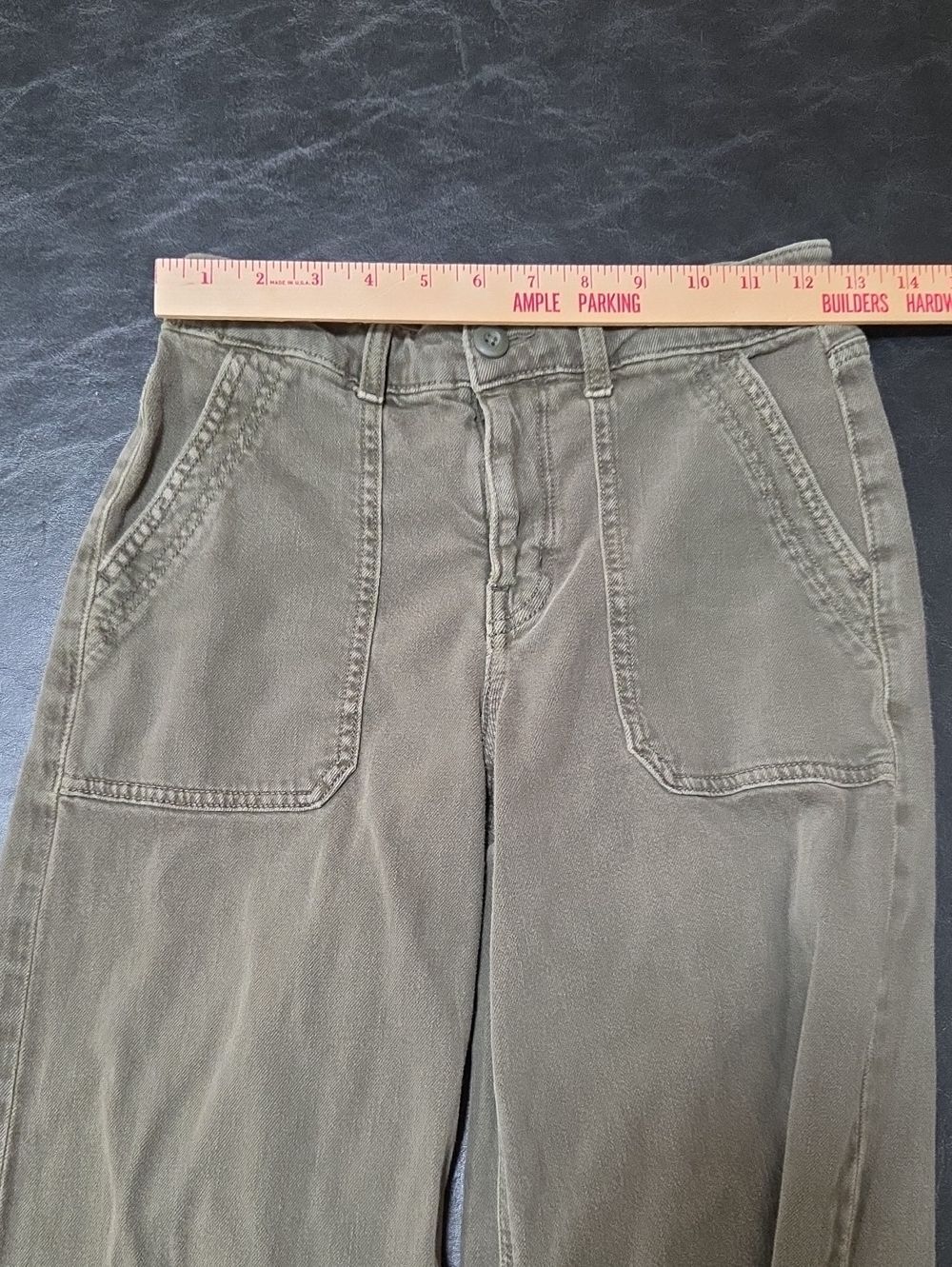 American Eagle Super High Rise Baggy Wide Leg Utility Jeans Olive Green 0 EUC - Picture 7 of 10